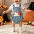 thumbnail image 2 of Pandaie Newborn Infant Baby Corduroy Clothes Outfits Pumpkin Spooky Print Romper Boys Girls Suspenders Jumpsuit for Festival Blue,3-6 Months, 2 of 6