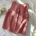 thumbnail image 4 of Brglopf Women's Cotton Linen Tank Tops Summer Casual Sleeveless Pleated Round Neck Boho Blouse Loose Fit Tees Shirts(Hot Pink,XXL), 4 of 4