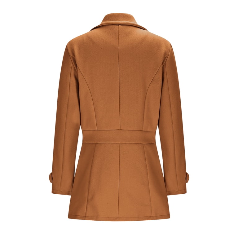 Dasayo Trench Coat for Women Wool Peacoat Bronze Collared Tunic Dress Coats Women Jacket XXL