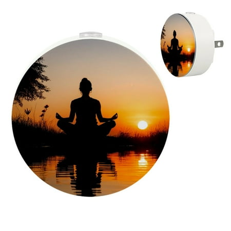 

YZUOUZY Night Lights Plug into Wall Night Lights Small Bedside Lamps Set of 2 Sunset Silhouette Girl Lotus Pose