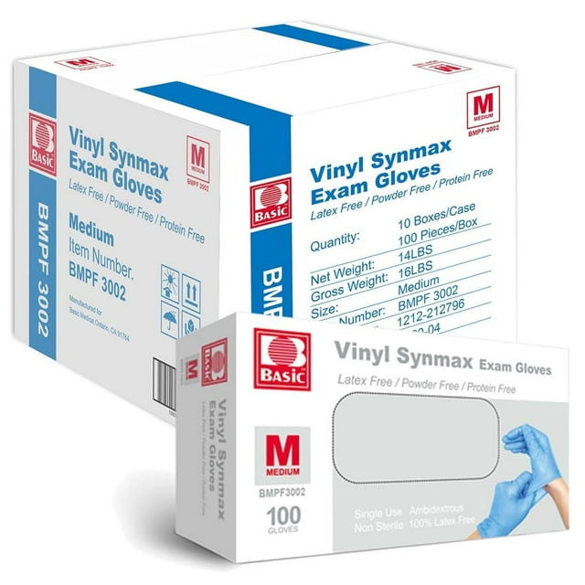 Guantes de examen de vinilo Jointown BMPF3002, sin látex, tamaño mediano 1000