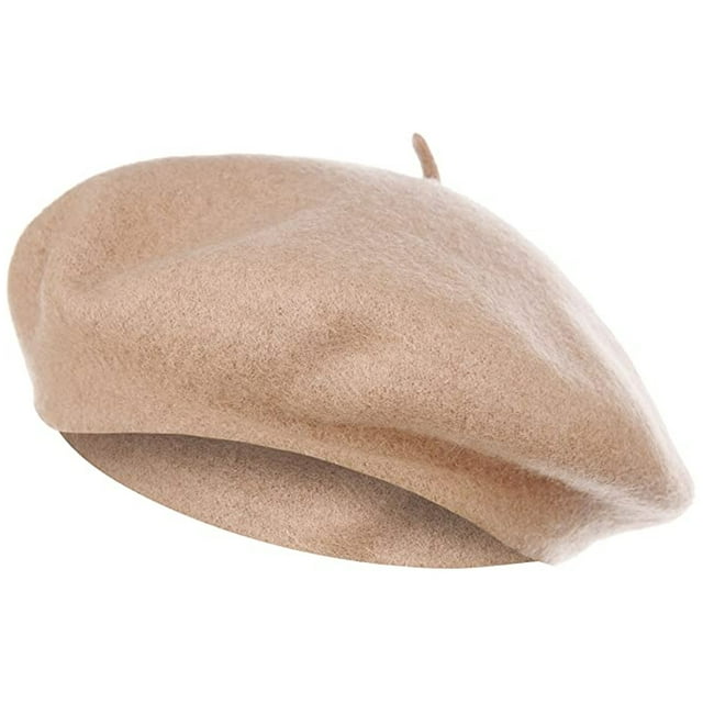 Boina de lana, gorro cálido de invierno de estilo francés de color sólido para mujer, gorro de pintor de lana retro de otoño e invierno, boina para mujer que combina con todo