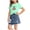 Green, variant on Amidoa Girls Summer 2 Piece Outfits Cute Floral Short Sleeve and Elastic Waist Denim Skirt Kids Clothing Set Green Size 4T
