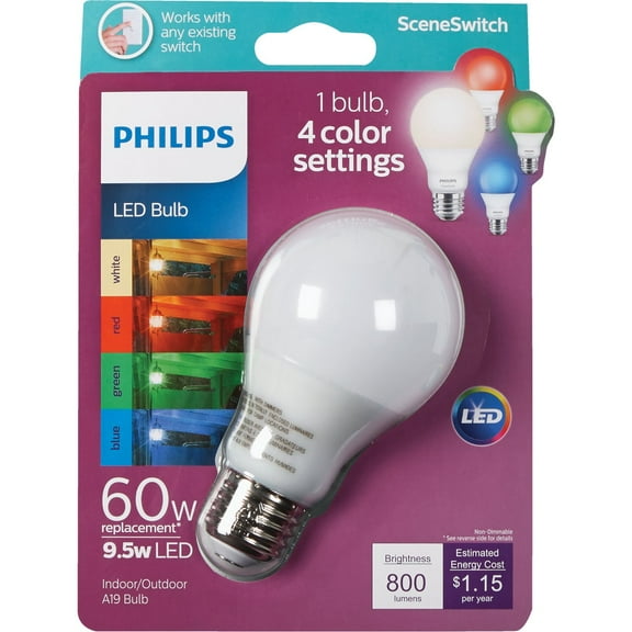 SceneSwitch A19 LED Bulb RGBW 60W - Smart General Purpose - Bright White, Multicolor