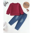 thumbnail image 4 of 2T Baby Boys Clothes 3T Boys Fall Winter Pant Set Toddler Boys Long Sleeve Round Neckline Top Jeans Pants 2PCS Outfits Set Red, 4 of 7