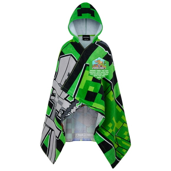 Poncho con capucha para niños de Minecraft, color verde, de 6 a 14 años