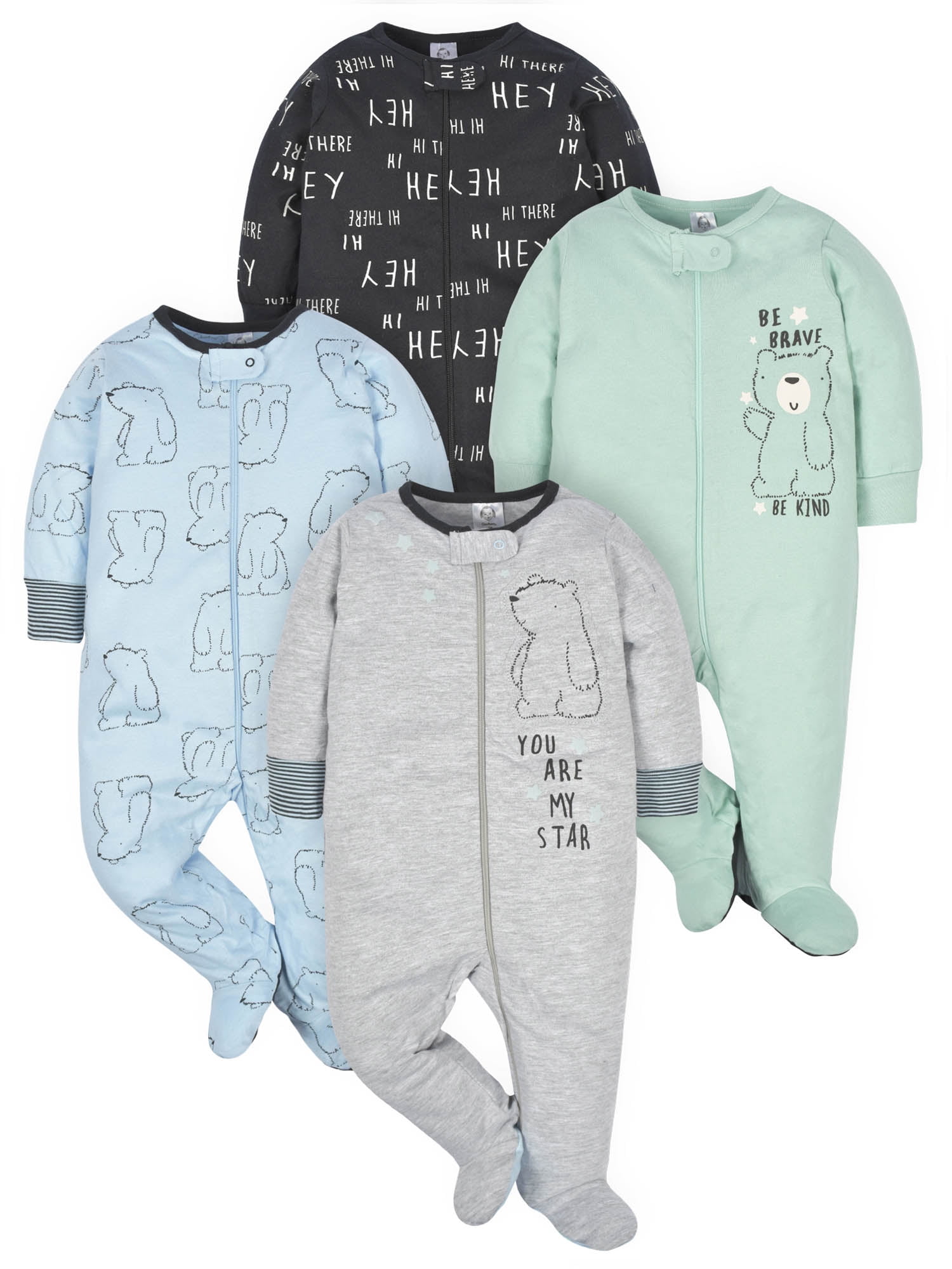 3 Pack Size 0-3 Month Bear Gerber Newborn Baby Boy Pajama Sleep N' Plays 