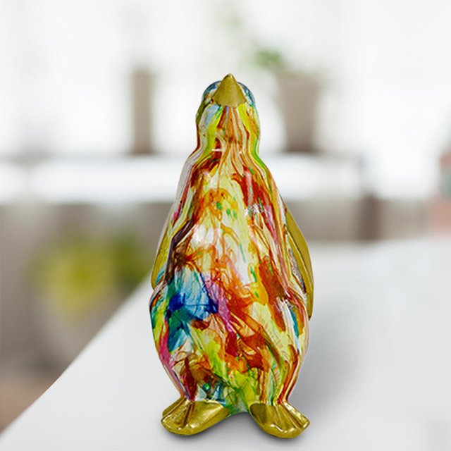 Escultura creativa de pingüino, adornos, figuritas, estatua artesanal de resina pintada para escritorio, estantería, fiesta, cocina, sala de estar colorido pequeño BLESIY Escultura Pinguino
