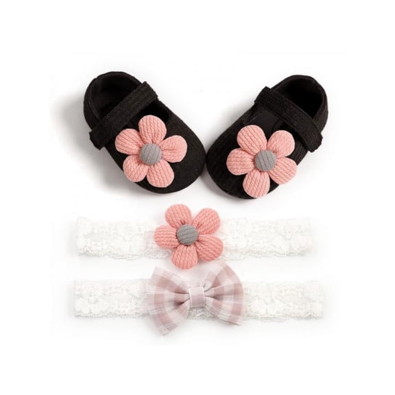 Baby Girl Shoes Soft Sole Floral Newborn Infant Anti-Slip Shoes Prewalkers With Headband