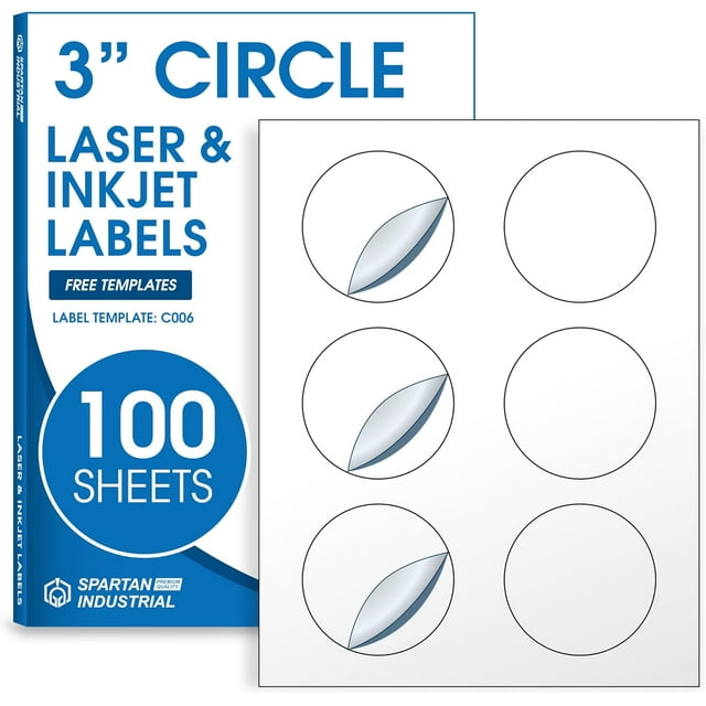 shiyou-Printable Circle Laser Label - 3" Round - White, 100 Sheets, 600 Total Labels | Multipurpose Label Ideal for Custom Projects, Product Labeling Organization | Inkjet/Laser Printer