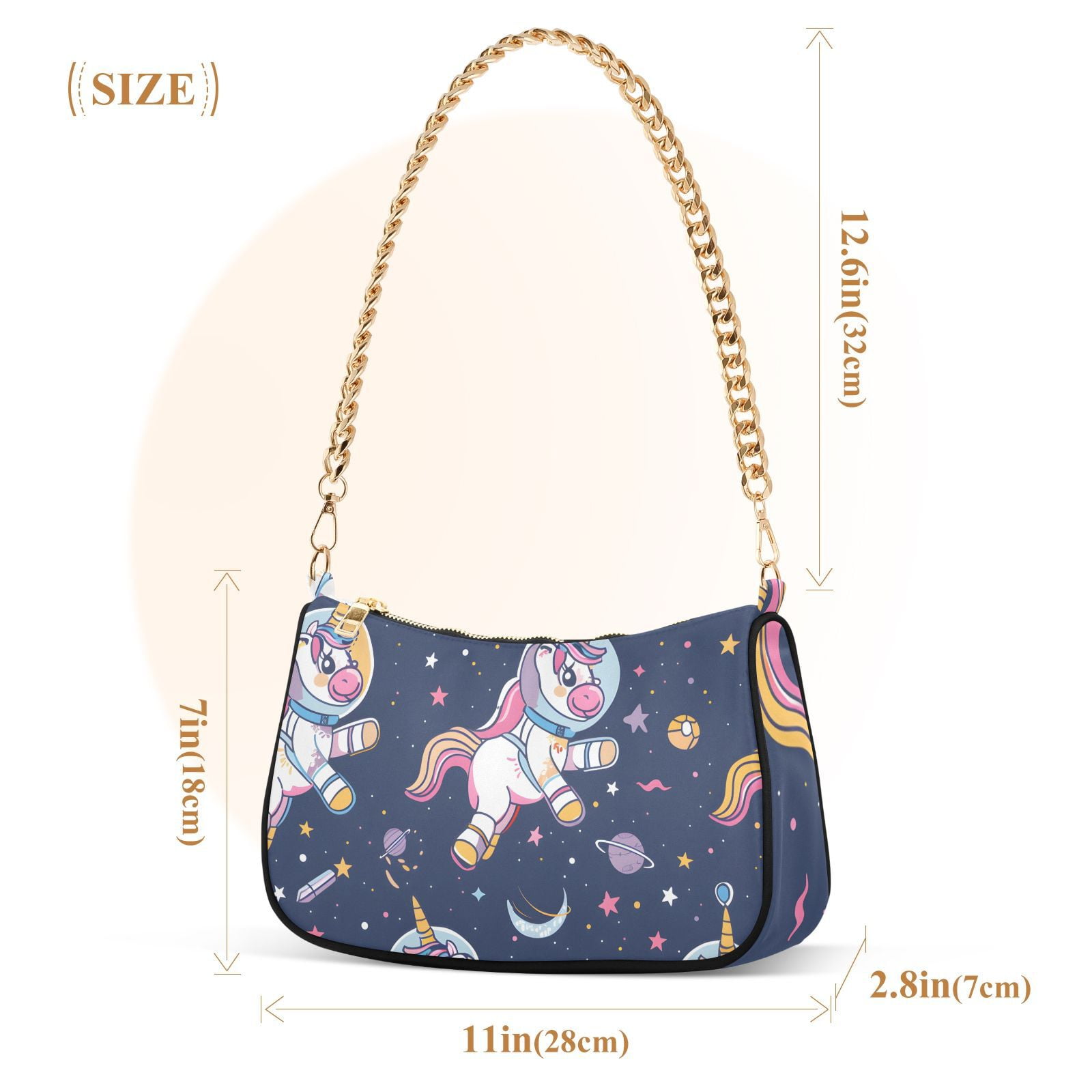 Unicorns Astronaut PlanetsWomen Small Shoulder Bag Crossbody Tote Hobo Bags Purse Clutch Handbags with Chain Strap for Women