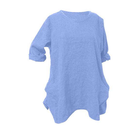 Fesfesfes Womens Tshirt Women Round Neck Long Sleeve Loose Imitation Cotton And Linen Tunic Blouse Women's Short Sleeve Tops 2XL(US:12)