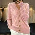 thumbnail image 2 of Womens Cardigans Lightweigh Solid Color Sweater Coat Long Sleeve V-Neck Knitted Top Single Breasted Jacket Fall Clothes 2024 (Pink L), 2 of 6