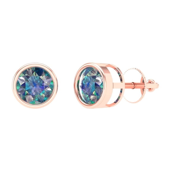 1 ct Screw-Back Stud Earrings for Women | 5.0mm Round Cut Blue Moissanite | 14K Rose Gold
