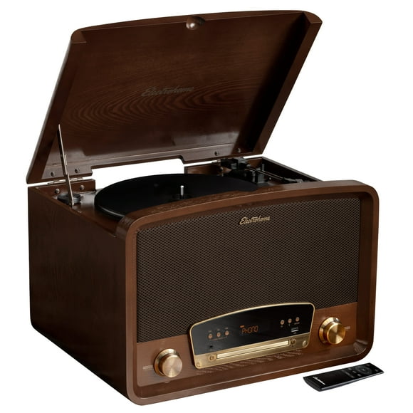 Electrohome Kingston 7-in-1 Vintage Vinyl Record Player Stereo System with 3-Speed Turntable, Bluetooth, AM/FM Radio, CD, Aux In, RCA/Headphone Out, Vinyl/CD to MP3 Recording & USB Playback (RR75)