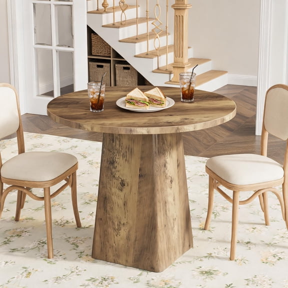 Fnova Farmhouse Round Dining Table for 4, 31.5" Kitchen Table for Living Room Kitchen, Brown (Only Table)
