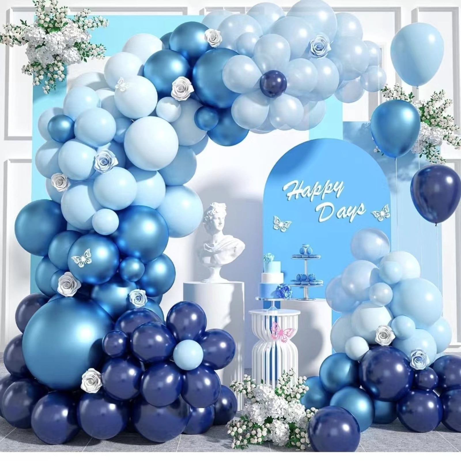 105pcs Blue Balloon Garland Arch Kit, Different Sizes 18 12 10 5 inch Latex Metallic Confetti Blue Balloons for Boys Birthday Baby Shower Ocean Theme Party Anniversary Decoration Supplies