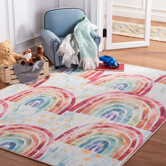 Safavieh Kids Playhouse Many Rainbows Machine Washable Area Rug, Blue/Ivory, 7'9" x 10'
