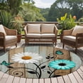 thumbnail image 5 of White Daisy Washable Round Area Rug 6 ft, Teal Flower Gray Wood Striped Butterfly Vintage Country , Soft Non Slip Rugs Stain Repellent Indoor Felt Carpet for Living Dining Room Bedroom Home Office, 5 of 9