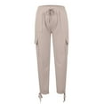 thumbnail image 7 of Women Work Pants Cargo Womens Casual Solid Color Pants Straight Wide Leg Trousers Pants Cargo Pants With Pocket Beige L, 7 of 7