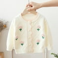 thumbnail image 4 of IVEYRTF Girls Jacquard Cardigan Knit Sweater with Button Lapel Sweater Childrens Cute Floral Print Sweater Jacket for Kids 2-8 Years(White,5-6 Years), 4 of 9