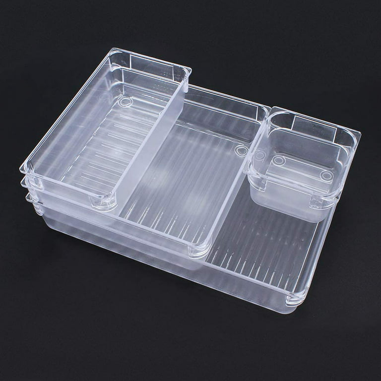 Lieonvis 7/12 Pcs Drawer Organizers 4-Size Clear Acrylic Drawer Organizer  Containers Desk Drawer Organizer Trays with Non-Slip Pads Storage Boxes for