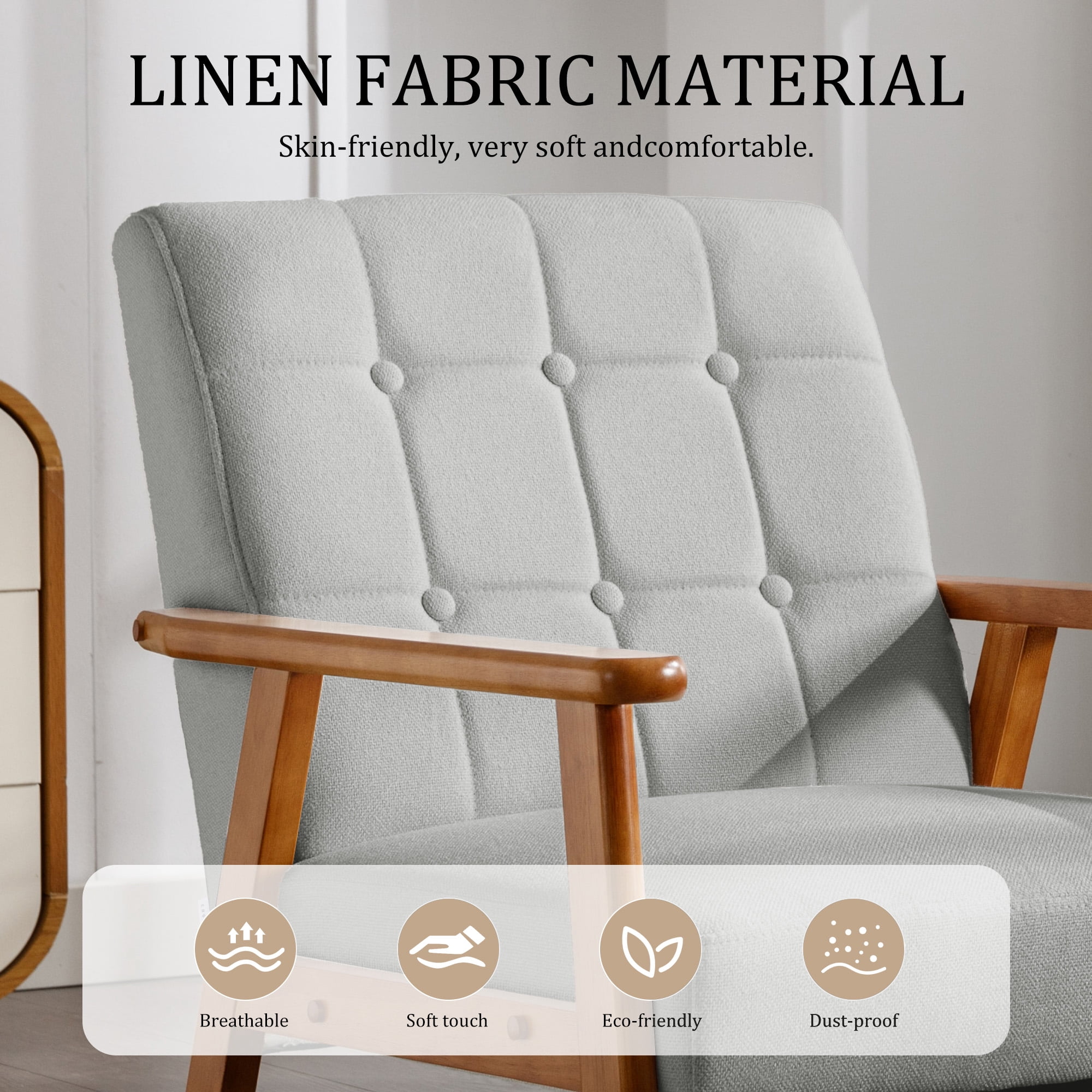 MOONMISS Accent Chair Set of 2,Mid Century Modern Technical Fabric Armchair with Wood Frame for Living Room Bedroom Study Room Easy Assembly,Gray