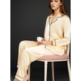 thumbnail image 4 of Womens Silk Satin Pajamas Set Sleepwear Loungewear,Light Yellow, 4 of 5