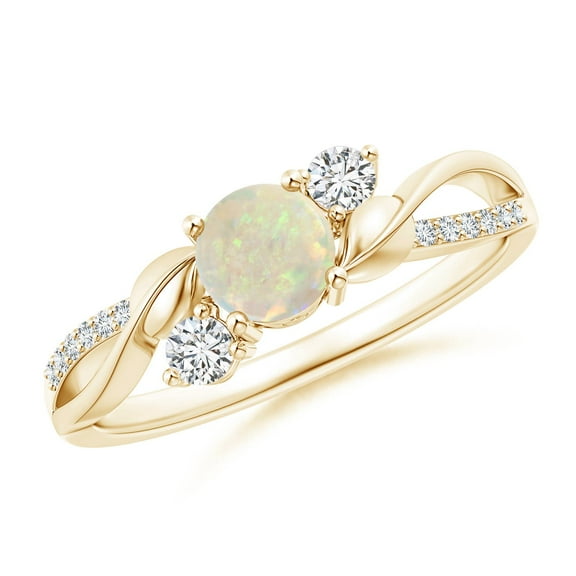 Angara Natural Opal Ring - Opal and Diamond Twisted Vine Ring for Women (Size-5mm) | October Birthstone Jewelry | 14K Yellow Gold Opal Ring (Ring Size = 7)
