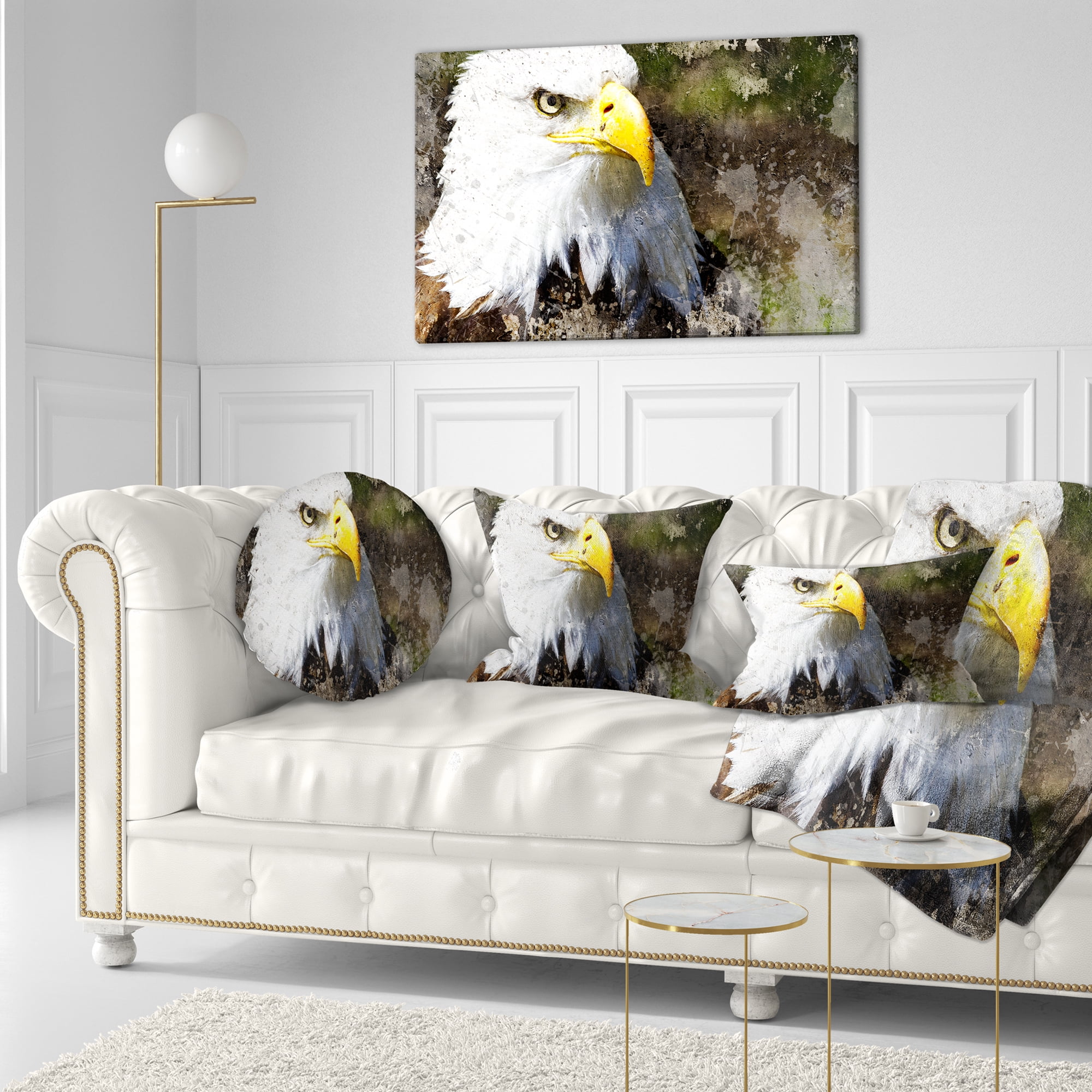 Designart Eagle Head with Textures - Animal Throw Pillow - 12x20