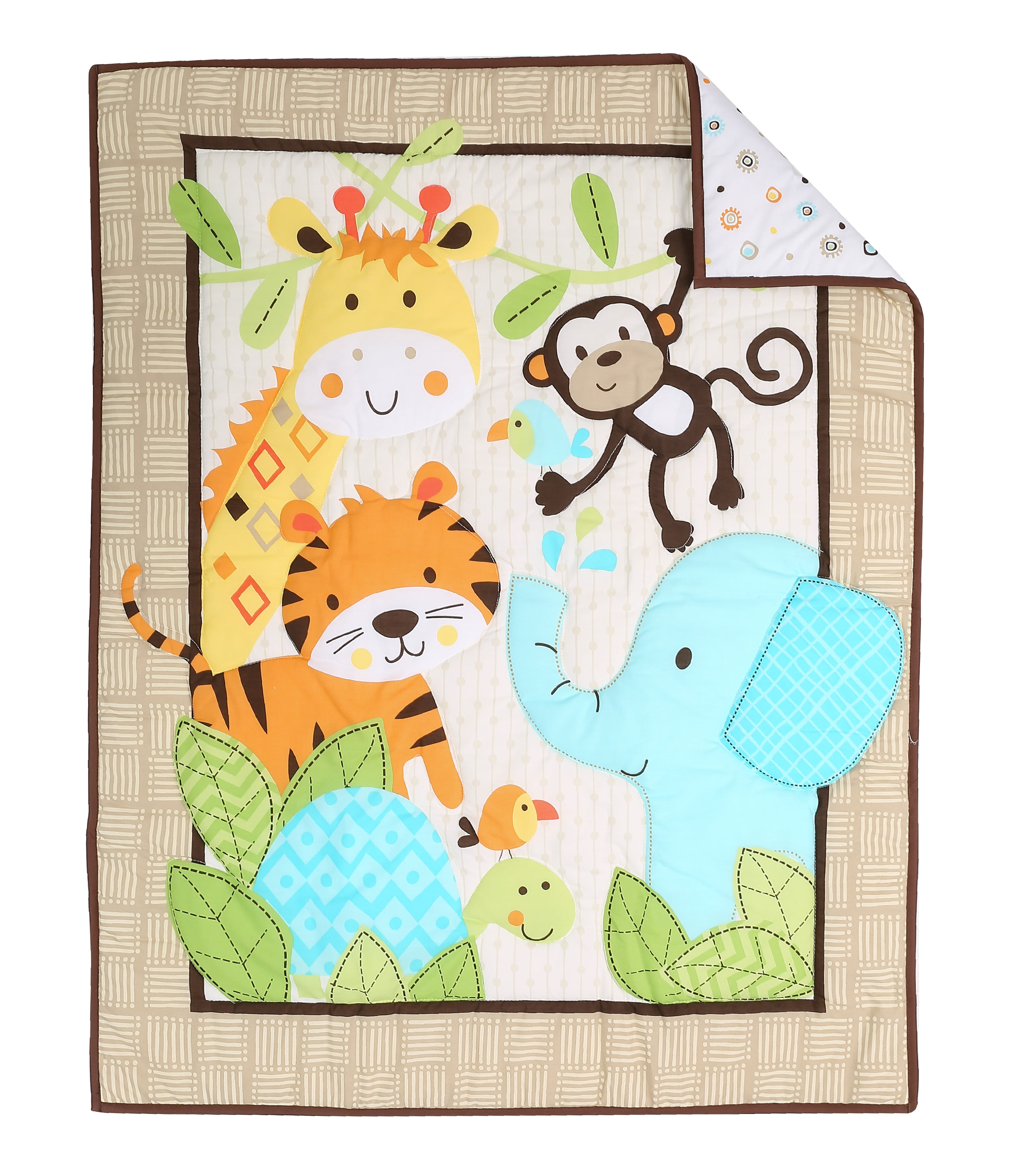 Green and Brown Safari Adventures 2-Piece Crib Bedding Set (Quilt and Crib Sheet, come with a dust ruffle as gift)