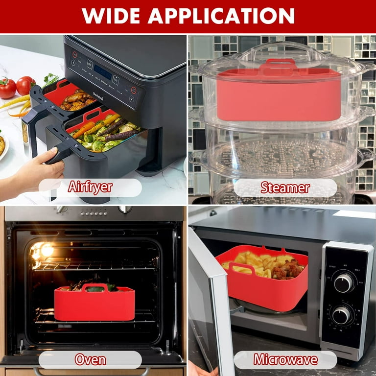 MMH 2Pcs Air Fryer Silicone Liners- Air Fryer Silicone Pot, Reusable  Silicone Airfryer Liner Replacement Baking Tray Basket Insert, Non-stick，  Easy