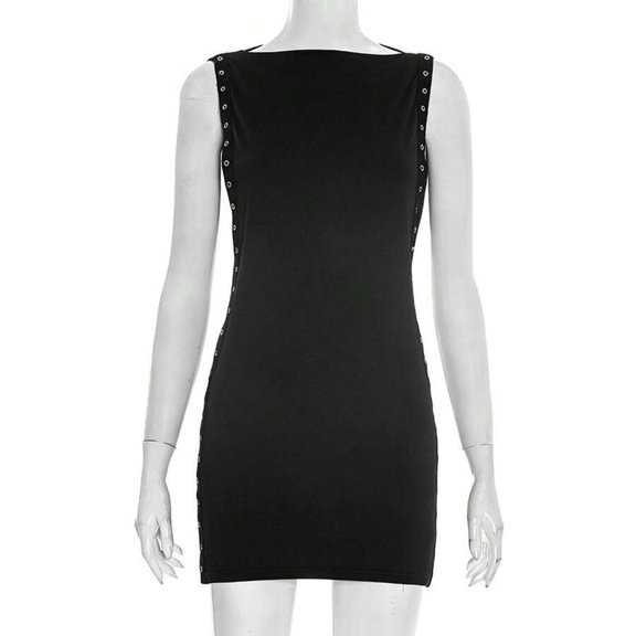 Black Studded Side Detail Bodycon Sleeveless Mini Dress