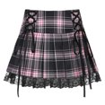 thumbnail image 1 of Faldas góticas con cordones Y2K para mujer, falda para la escuela, Raya Rosa a cuadros, adorno de encaje plisado, ropa estética Punk oscura Academia E para niña, 1 of 5