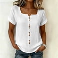 thumbnail image 3 of LIaqionyy Womens Cotton Linen Tops Lightweight Casual Loose Work Blouses Short Sleeve Summer Vacation Shirts, 3 of 8