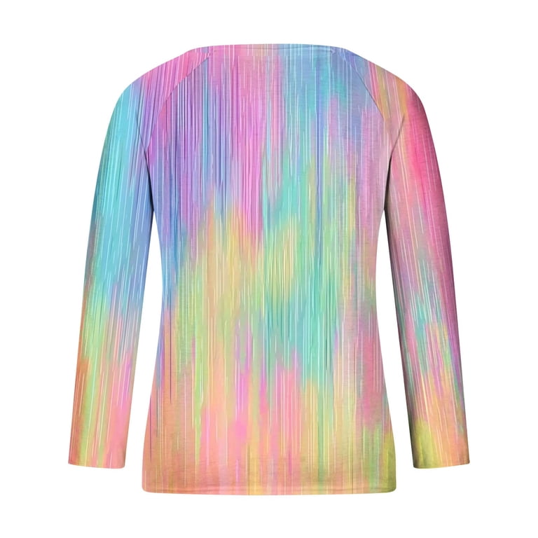 Y2K Striped T-Shirt Women 2025 - V Neck Tie Dye Long Sleeve Blouse 