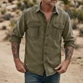 thumbnail image 7 of Men's Casual Button Down Shirt Long Sleeve Turndown Collar Solid Polyester Zipper Closure Pockets Daily Work Office Business | Zenithor,Army Green L, 7 of 7