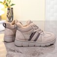 thumbnail image 4 of Womens Snow Boots Fashion Splice Leather Lace up Winter Ankle Booties Fuzzy Lined Platform Sneakers Walking Shoes Coffee Size 7, 4 of 7