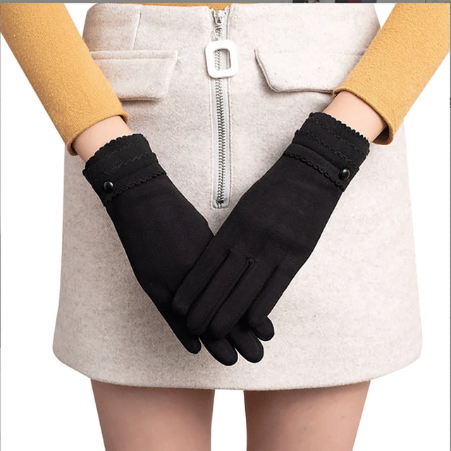 Fiudx Guantes de Terciopelo de Invierno, Cálidos, Sin Plumón, de Poliéster Suave, Resistentes Al Viento y Transpirables, Cómodos para Conducir, para Mujer, Talla 23,5 X 8,5 Cm.