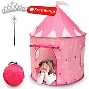 kiddey little princess castle play tent (pink) glow in the dark stars indoor/outdoor playhouse for girls, promotes early learning, social bonding and imaginative play, by kiddey