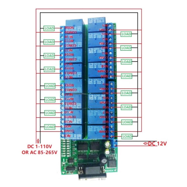 Rs232 R223C16 Placa De Relé De 16 Canales Módulo De Relé DB9 Interfaz Hembra Puerto Serie Módulo Inteligente