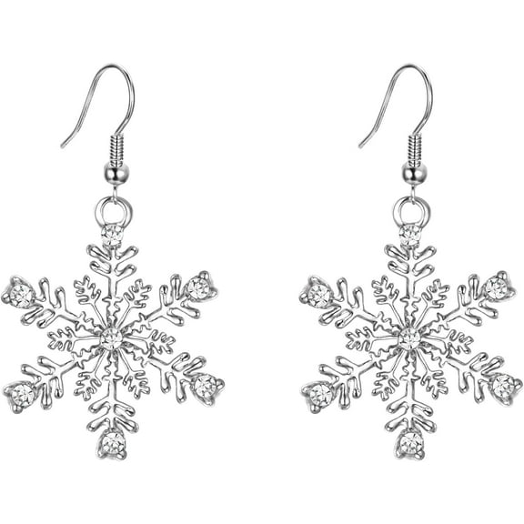 Snowflake Earring for Women Austrian Crystal Winter Party Flower Snowflake Pierced Hook Dangle Earrings Jewelry for Christmas