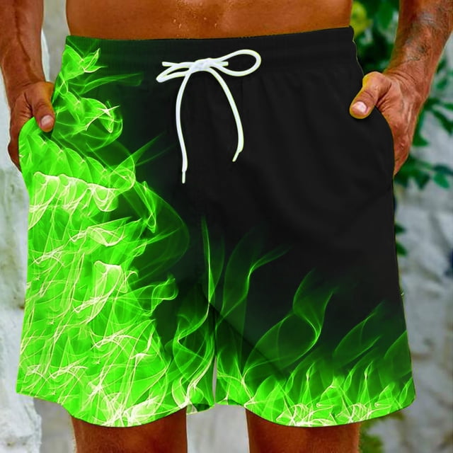 TIMIFIS Mens Swimming Trunks Shorts Elastic Waist Drawstring Shorts Flame Print Straight Beach Shorts Fashion Casual Comfort Shorts with Pockets - Spring/Summer