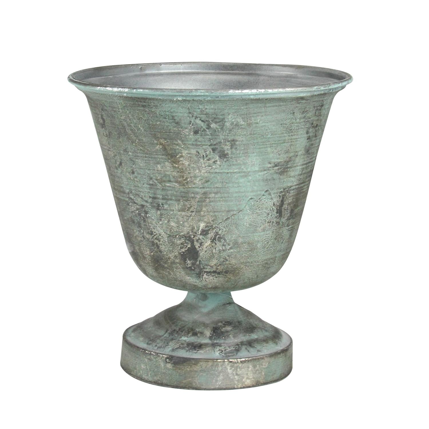 10.25 Simply Elegant Distressed Silver and Verdigris Decorative Metal Urn Planter by Allstate