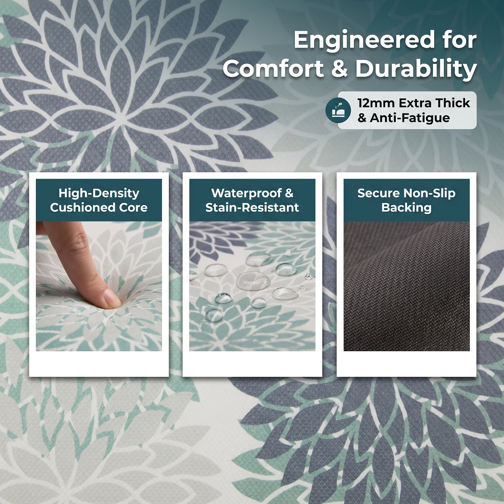 Unique Bargains Ergonomic Kitchen Mats Green 47" x 17"