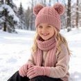 thumbnail image 5 of 3 Pcs Kids Winter Knit Hat Scarf Gloves Set for Boys Girls Pompom Beanie Thick Thermal Sets for Outdoor Ski Wear Watermelon Red 3-12 Years, 5 of 5