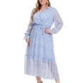 thumbnail image 2 of Ovzne Robes pour Femmes Robe pour Femme Grande Taille Été Mode Col en V Manches Longues Imprimé Robe Décontractée Robe Manches Longues Imprimée Liquidation, 2 of 6