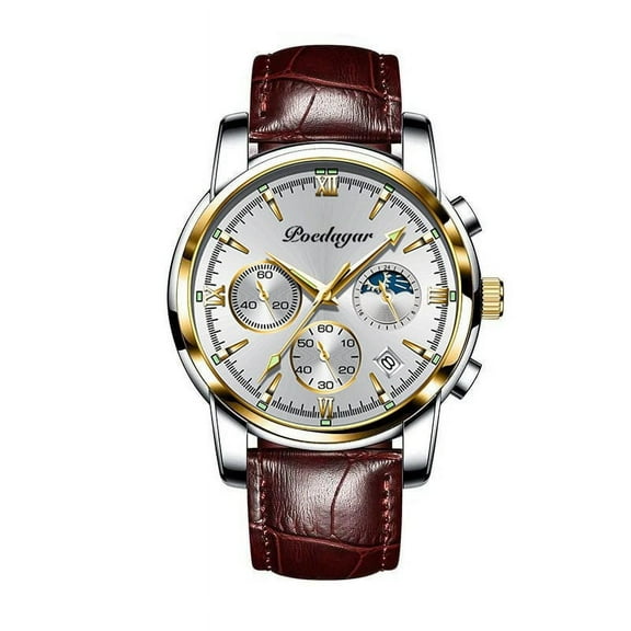 POEDAGAR Fashion Casual Mens Watches Top Brand Luxury Leather Blue Clock Male Sport Wristwatch Waterproof Quartz Watch