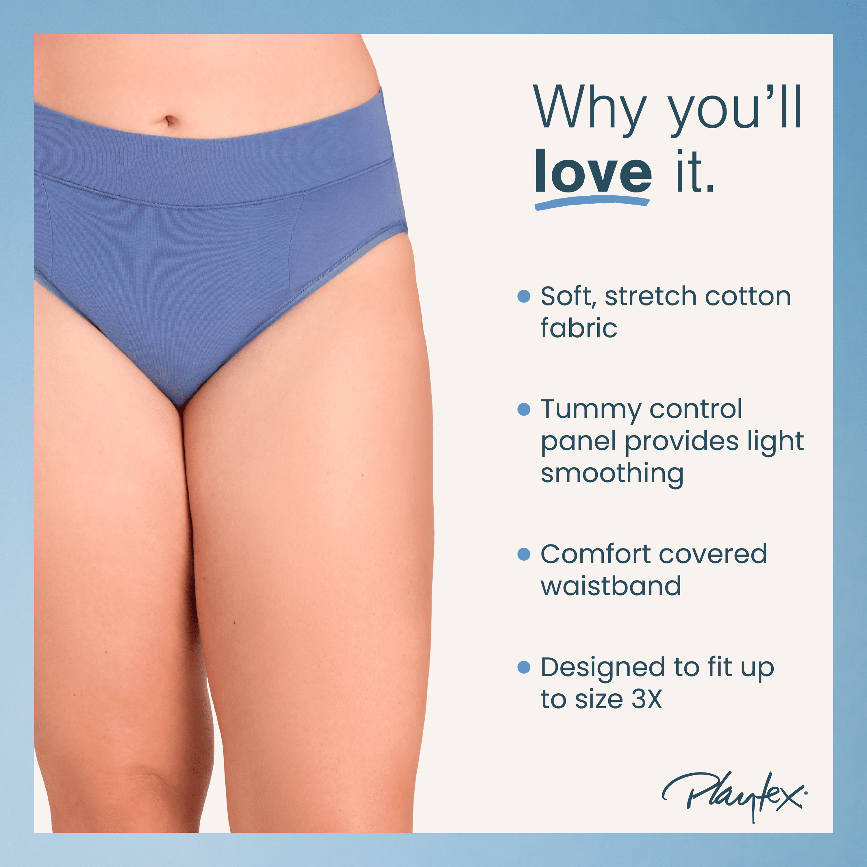 Playtex Women's Cotton Stretch Light Smoothing Underwear High-Leg Brief, 3-Pack