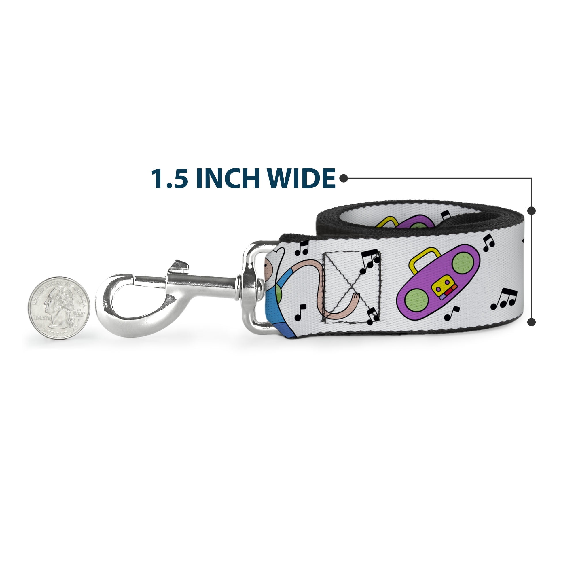 Cartoon Network Pet Leash, Dog Leash, Adventure Time Finn and Jake Long Arms Dancing Pose White, 6 Feet Long 1.0 Inch Wide